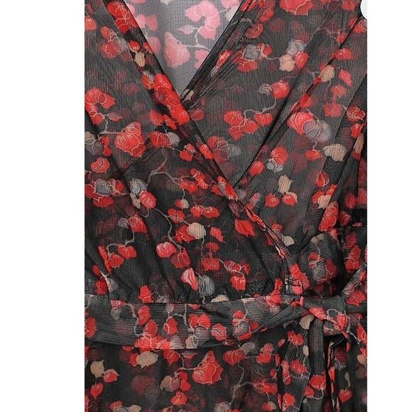 LULUS Signature Style Black Floral Print Sheer Ruffled Wrap Top ~ Womens Size XS - Picture 6 of 7